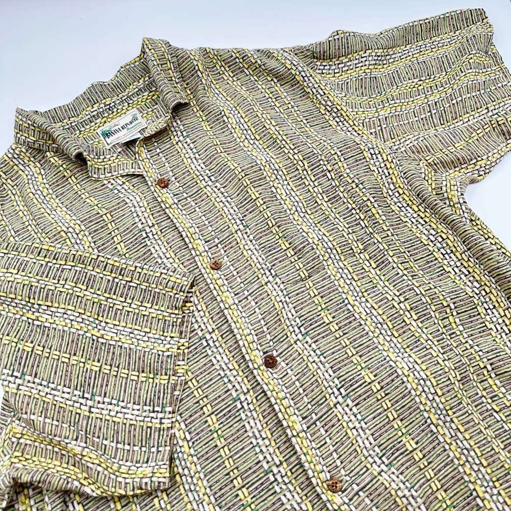 Vintage Banana Republic Hawaiian Shirt Mens XL Rayon Fair Abstract Basketweave
